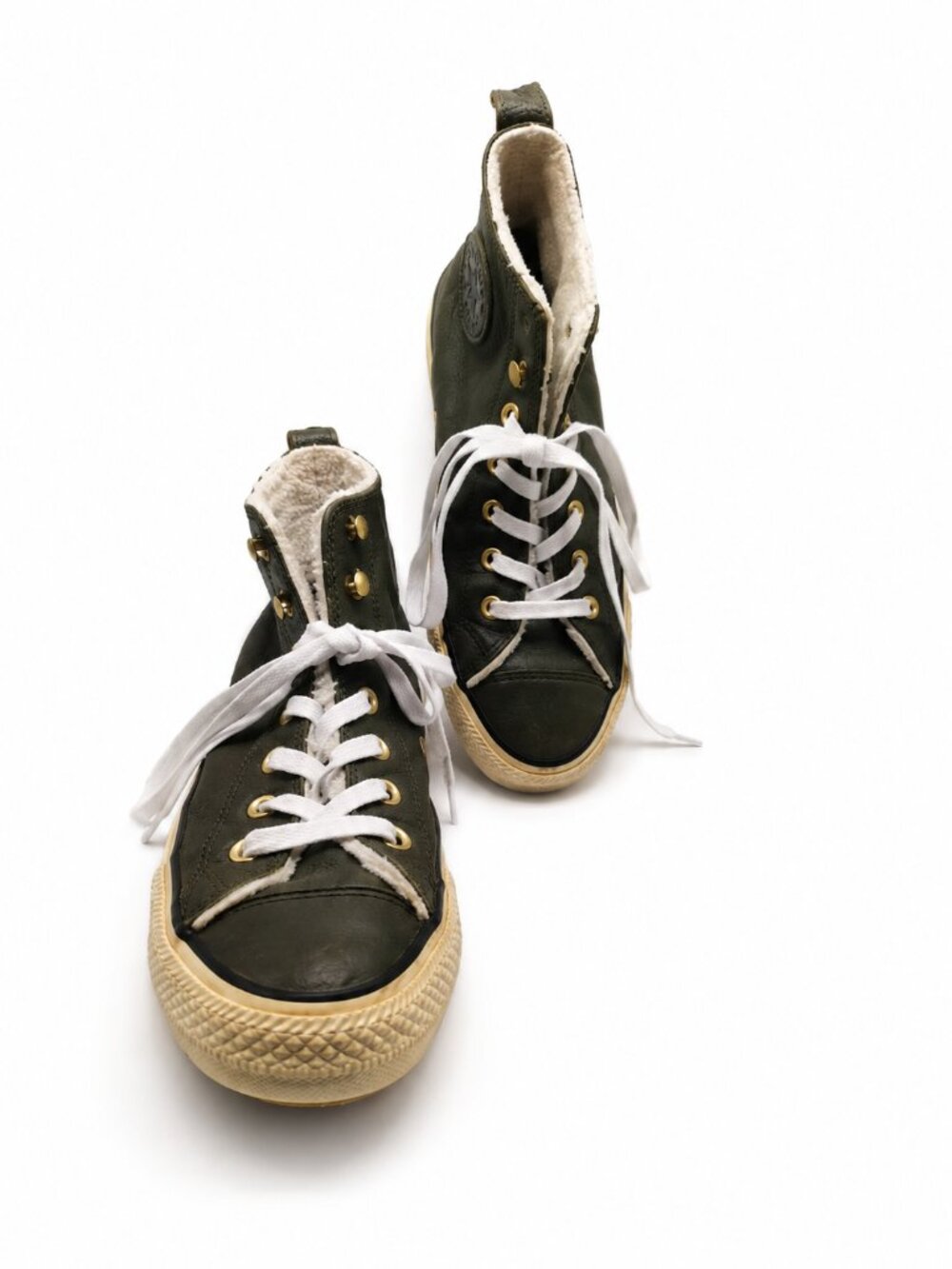 Converse All Star Leather Fleece Lined High Top Sneakers Boots Olive Women's 7